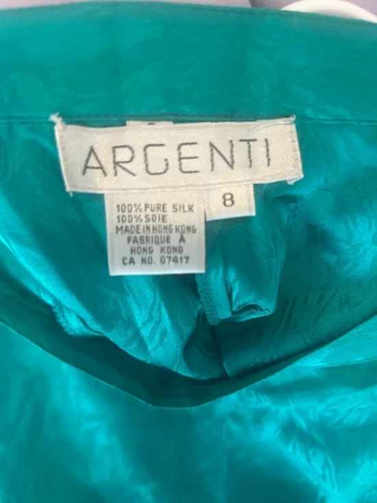 Vintage 100% Silk A-Line Midi Skirt in Teal - Picture 7 of 7